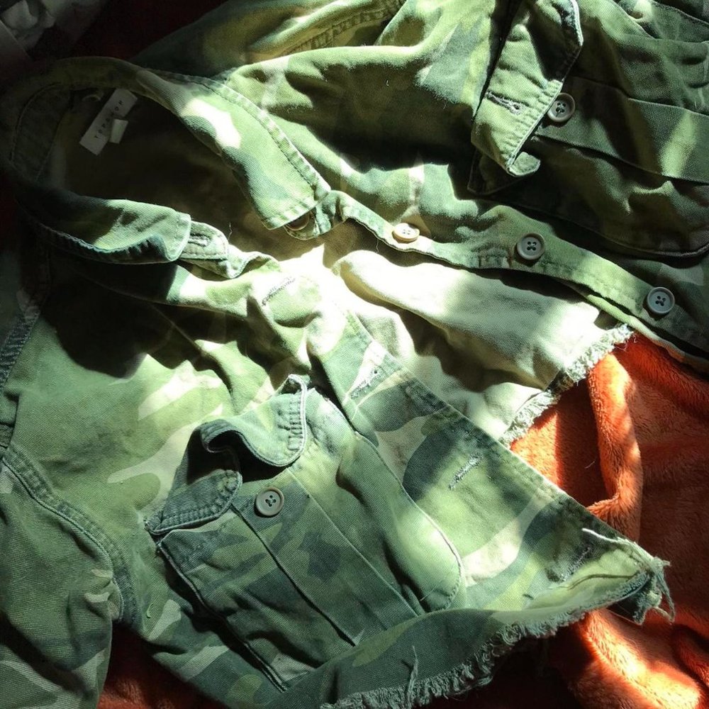 Topshop Army Green Camo Cropped Cutoff Jacket